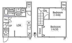 東京メトロ銀座線 稲荷町駅 徒歩3分の賃貸アパート 1階2LDKの間取り