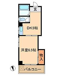 市村第2ビル 1DKの間取図画像