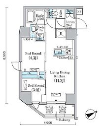 PrimeBliss蔵前 2LDKの間取図画像