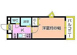 レジデンス城東 2階1Kの間取り