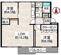 金剛団地第二住宅145号棟 2LDKの間取図画像