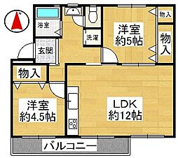 金剛団地第三住宅213号棟 2LDKの間取図画像