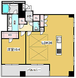 ローレルタワー心斎橋 1LDKの間取図画像