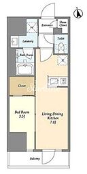 グランカーサ船堀I 9階1DKの間取り