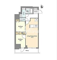 グランカーサ船堀II 15階2LDKの間取り
