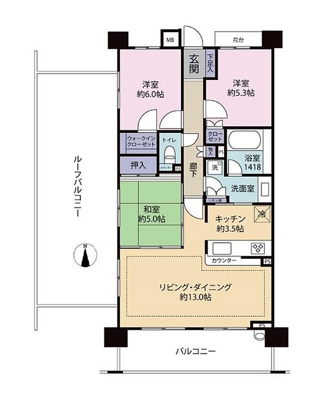 グランスイート多摩センター(3LDK) 6階の間取り