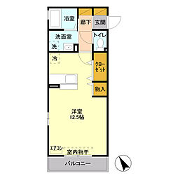 ヴィラソレイユ ワンルームの間取図画像