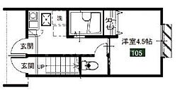 JR埼京線 与野本町駅 徒歩15分の賃貸アパート 1階1Kの間取り