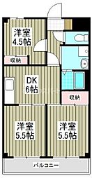 JR川越線 日進駅 徒歩2分の賃貸マンション 4階3DKの間取り