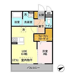 JR東北本線 東大宮駅 徒歩11分の賃貸アパート 2階1LDKの間取り