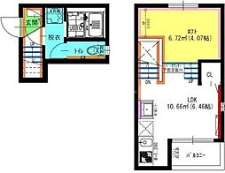 JR埼京線 与野本町駅 徒歩4分の賃貸アパート 2階ワンルームの間取り