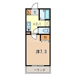 JR埼京線 与野本町駅 徒歩7分の賃貸マンション 2階1Kの間取り