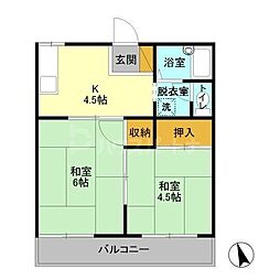 プルミエール吉野 2Kの間取図画像