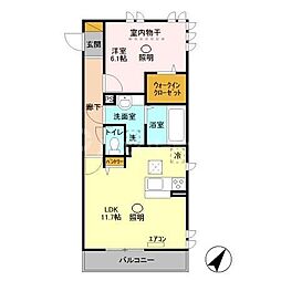 埼玉新都市交通 東宮原駅 徒歩13分の賃貸アパート 1階1LDKの間取り
