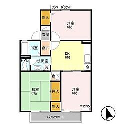 JR川越線 日進駅 徒歩21分の賃貸アパート 1階2LDKの間取り