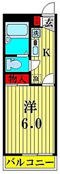 東武野田線 北大宮駅 徒歩7分の賃貸マンション 2階1Kの間取り