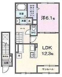 オルタンシア・チェーロ 2階1LDKの間取り