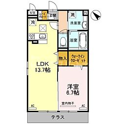 グレイス東大宮 1階1LDKの間取り