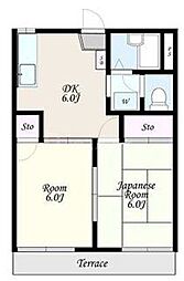 ピアットハイツＡ 1階2DKの間取り