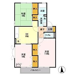 コンフォート・エスパシオ 2階3DKの間取り