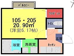 グランドール大和田 1Kの間取図画像