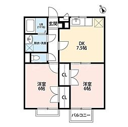 アントレ 2DKの間取図画像