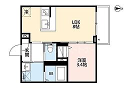 rh Nishiomiya(アールエイチ ニシオオミヤ) 1LDKの間取図画像