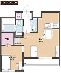 エマーブル大宮 1LDKの間取図画像
