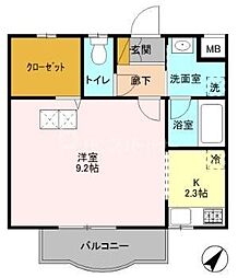 サン・ウィングS2 1Kの間取図画像
