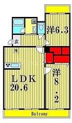 びゅうリエット大宮公園 2LDKの間取図画像