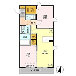 ボヌール四季1 2LDKの間取図画像