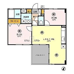 ソレイユ上町 2LDKの間取図画像