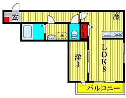 ガーデンヒルズ宮原 1LDKの間取図画像