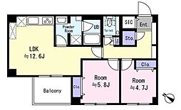 東高目黒ペアシティ 2LDKの間取図画像