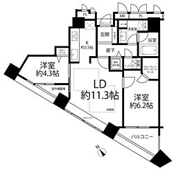 新宿アインスタワー 2LDKの間取図画像