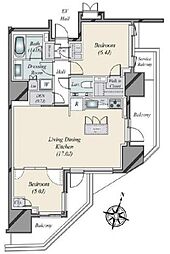 プレミスト白金 9階2LDKの間取り