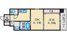 ライブガーデン江坂VIII 5階1DKの間取り