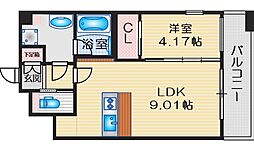 プレジオ緑地公園 13階1LDKの間取り