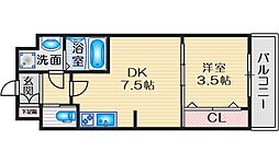 Excellent Kishibe 6階1DKの間取り
