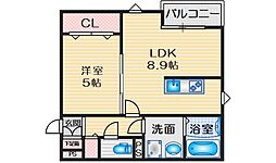 BelAir　Toyotsu 201 2階1LDKの間取り