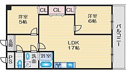 セントラルコート1 6階2LDKの間取り