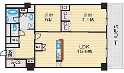 グランセジュール江坂パーカー江坂ビル 2LDKの間取図画像