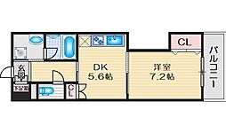 ニッケノーブルハイツ江坂 1DKの間取図画像