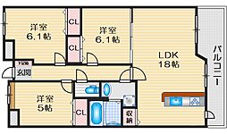 シャトー桃山台 3LDKの間取図画像