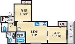 クリエオーレ岸辺 2LDKの間取図画像