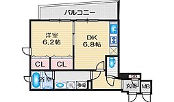 サンレムート・江坂2nd 1DKの間取図画像