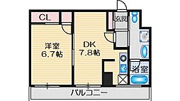 ハピネス吹田 1DKの間取図画像