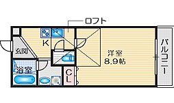 パインウインド千里山 1Kの間取図画像