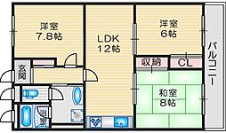 アパルトマン北千里 3LDKの間取図画像
