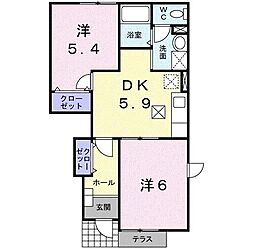 ペイサージュＡ 2階2LDKの間取り